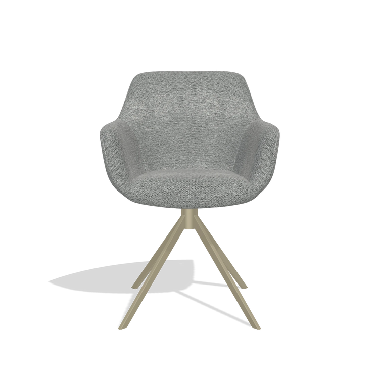Dining Chair Pavia 6687 in Mito 97 fabric (taupe), champagne swivel base, front view