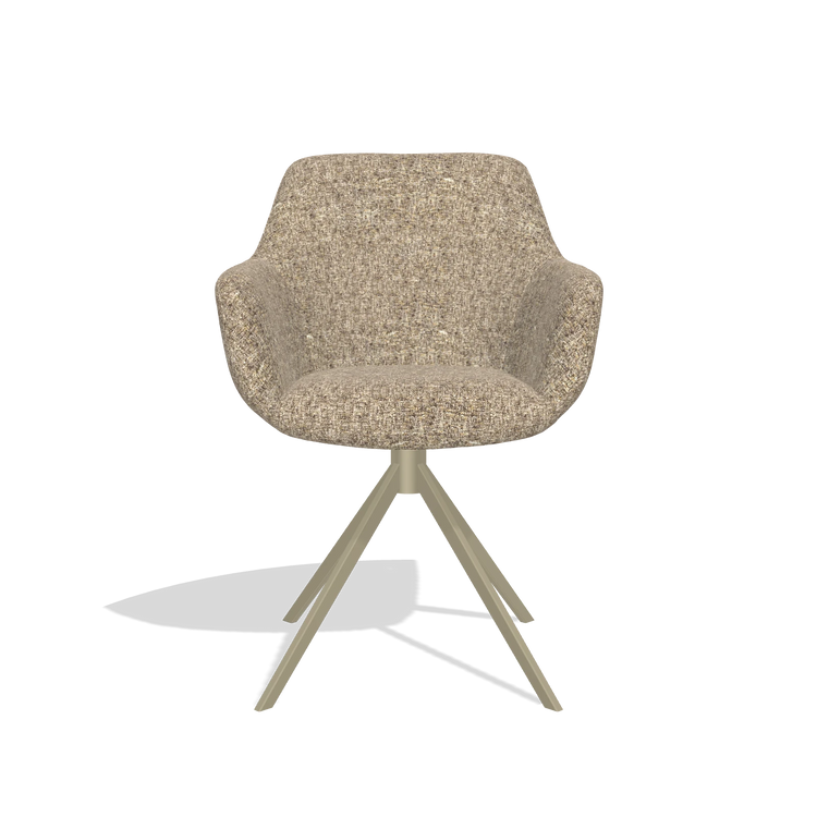 Chaise de salle à manger Pavia 6687 en tissu Oasis 176 (taupe), pied pivotant en champagne, vue de face