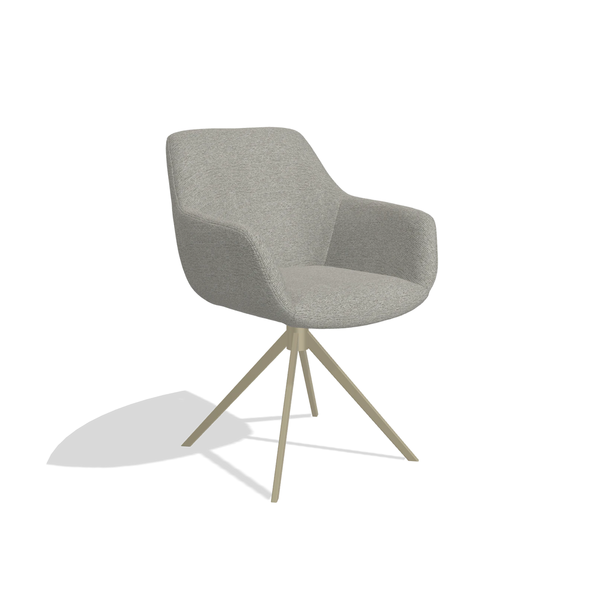 Dining Chair Pavia 6687 in Sneak 01 fabric (grey), champagne swivel base, angled view