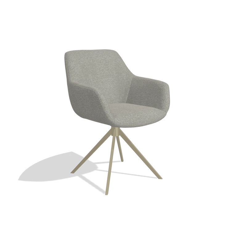 Dining Chair Pavia 6687 in Sneak 01 fabric (grey), champagne swivel base, angled view