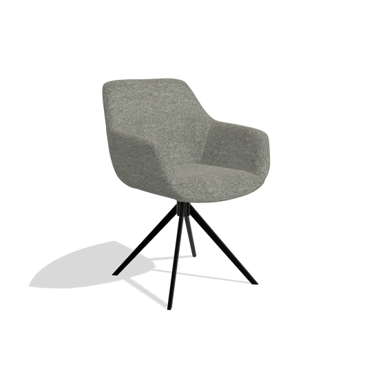 Dining Chair Pavia 6687 in Sneak 149 fabric (taupe), black swivel base, angled view