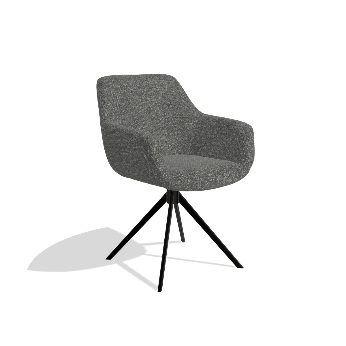 Dining Chair Pavia 6687 in Sneak 65 fabric (dark grey), black swivel base, angled view