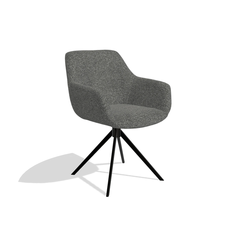 Dining Chair Pavia 6687 in Sneak 65 fabric (dark grey), black swivel base, angled view