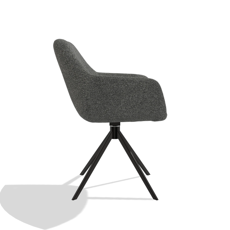 Dining Chair Pavia 6687 in Sneak 65 fabric (dark grey), black swivel base, side view