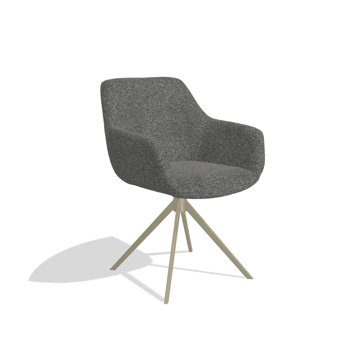 Dining Chair Pavia 6687 in Sneak 65 fabric (dark grey), champagne swivel base, angled view