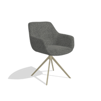 Dining Chair Pavia 6687 in Sneak 65 fabric (dark grey), champagne swivel base, angled view