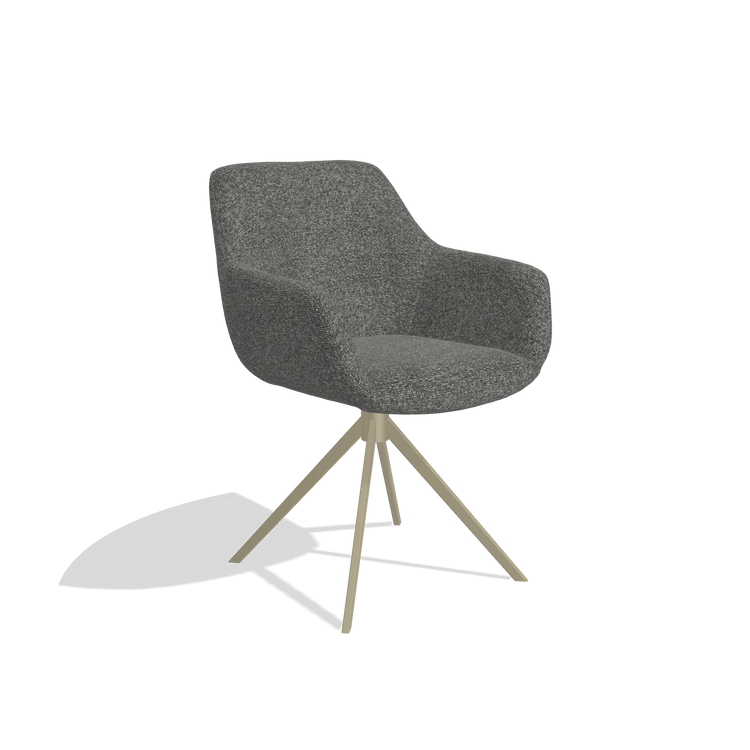 Dining Chair Pavia 6687 in Sneak 65 fabric (dark grey), champagne swivel base, angled view