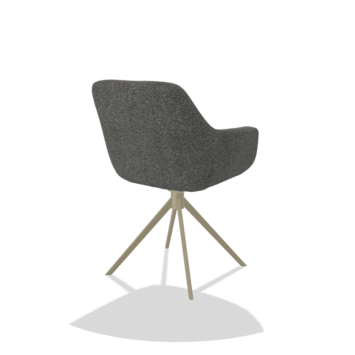 Dining Chair Pavia 6687 in Sneak 65 fabric (dark grey), champagne swivel base, back angled view