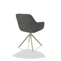 Dining Chair Pavia 6687 in Sneak 65 fabric (dark grey), champagne swivel base, back angled view