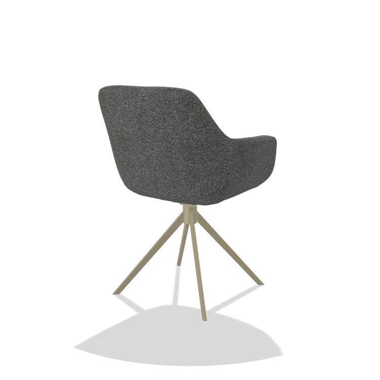 Dining Chair Pavia 6687 in Sneak 65 fabric (dark grey), champagne swivel base, back angled view
