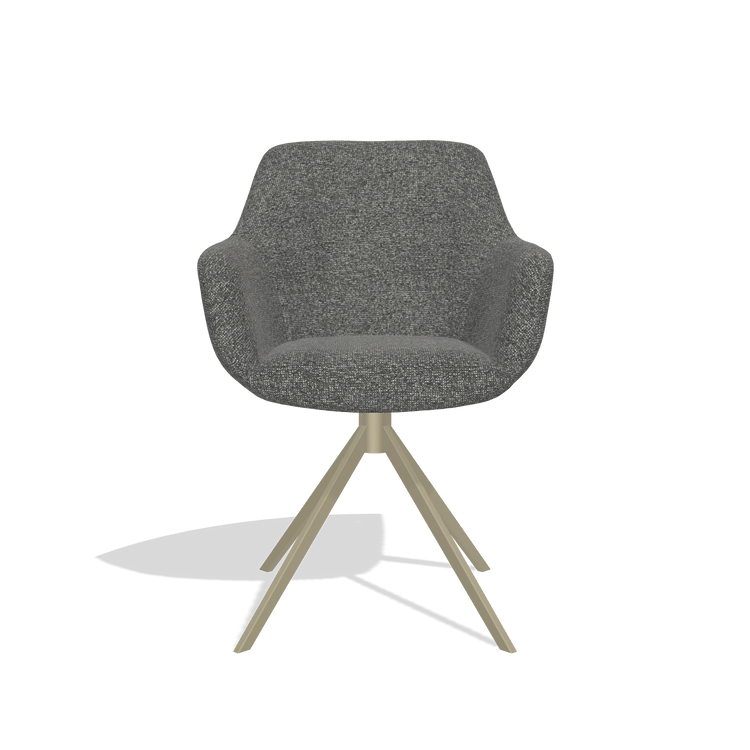 Dining Chair Pavia 6687 in Sneak 65 fabric (dark grey), champagne swivel base, front view