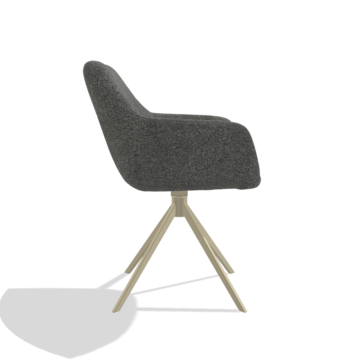 Dining Chair Pavia 6687 in Sneak 65 fabric (dark grey), champagne swivel base, side view