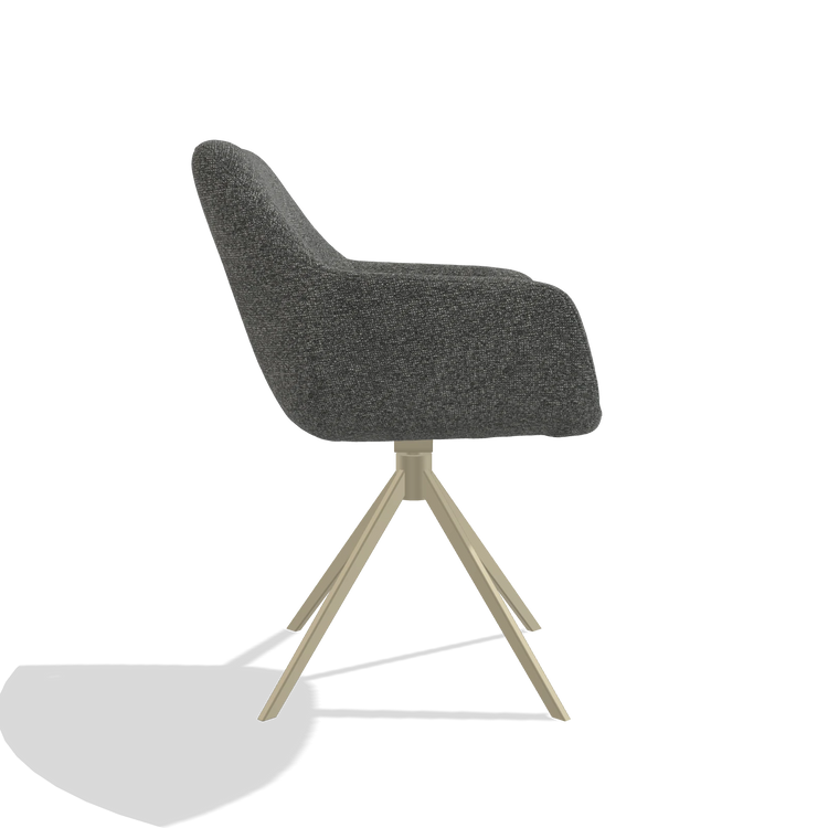 Dining Chair Pavia 6687 in Sneak 65 fabric (dark grey), champagne swivel base, side view