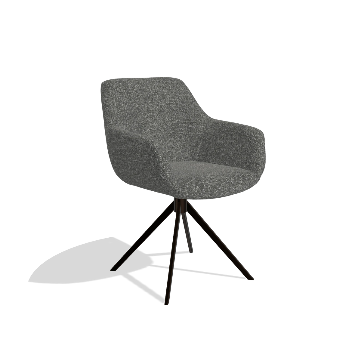Dining Chair Pavia 6687 in Sneak 65 fabric (dark grey), espresso swivel base, angled view