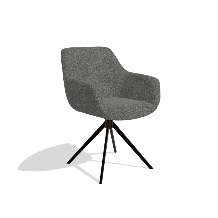 Dining Chair Pavia 6687 in Sneak 65 fabric (dark grey), espresso swivel base, angled view