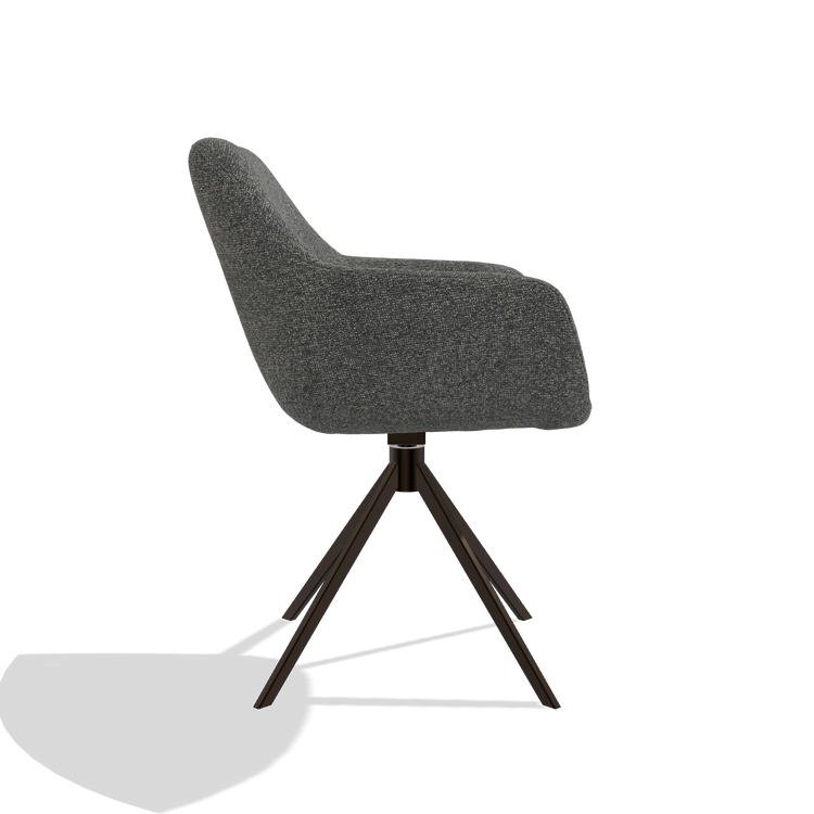 Dining Chair Pavia 6687 in Sneak 65 fabric (dark grey), espresso swivel base, side view