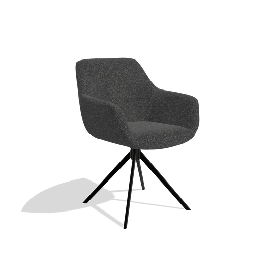 Dining Chair Pavia 6687 in Sneak 67 fabric (black), black swivel base, angled view