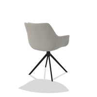 Sandrine 6598 dining chair in Sneak 01 Natural fabric with black swivel base, rear angled view