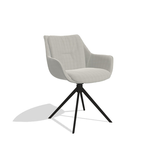 Sandrine 6598 dining chair in Sneak 01 Natural fabric with black swivel base, angled view