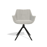 Sandrine 6598 dining chair in Sneak 01 Natural fabric with black swivel base, front view