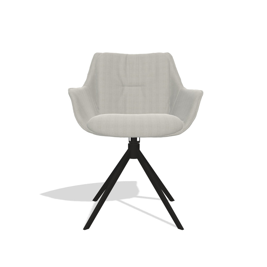 Sandrine 6598 dining chair in Sneak 01 Natural fabric with black swivel base, front view
