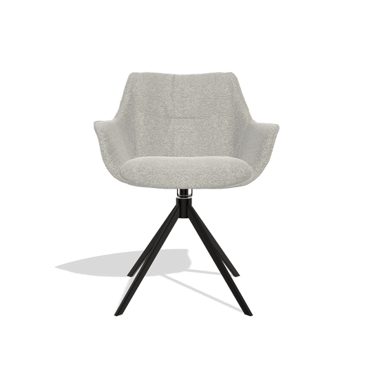 Sandrine 6598 dining chair in Sneak 01 Natural fabric with black swivel base, front view