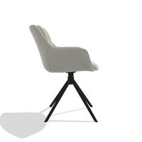 Sandrine 6598 dining chair in Sneak 01 Natural fabric with black swivel base, side view