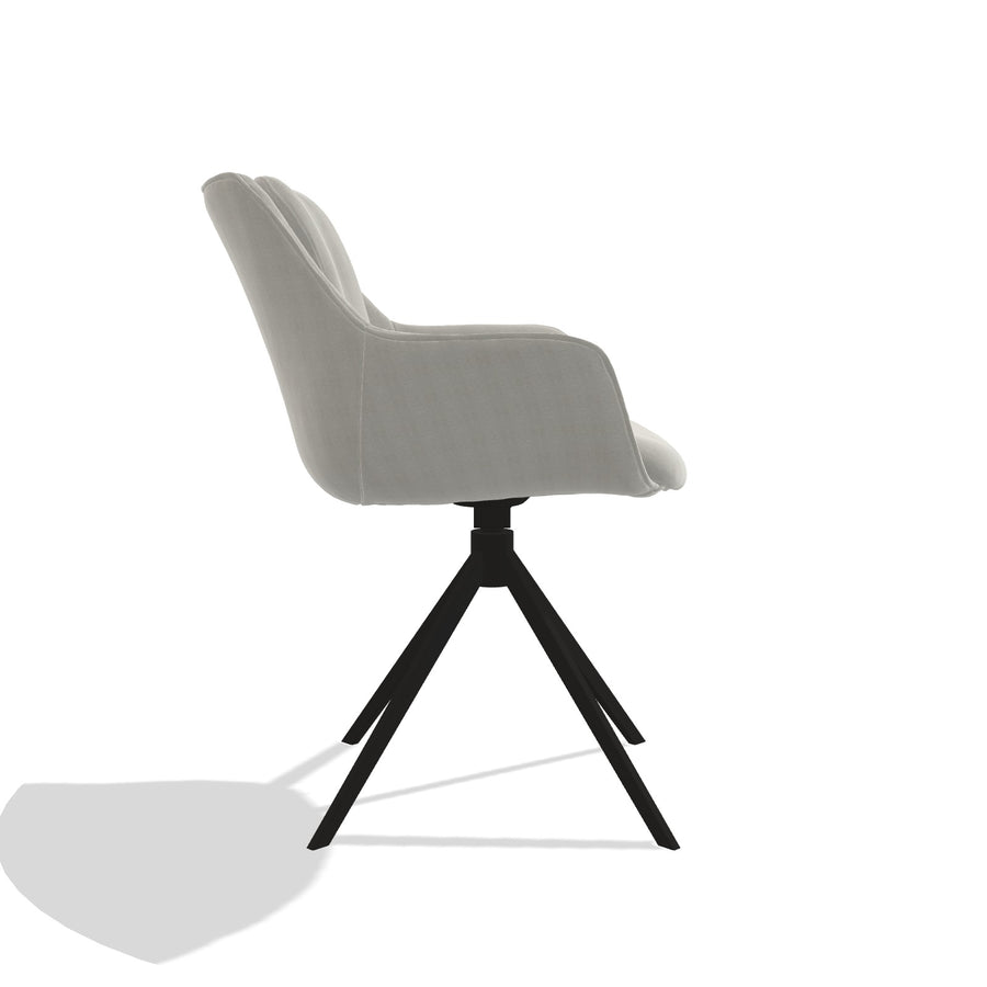 Sandrine 6598 dining chair in Sneak 01 Natural fabric with black swivel base, side view