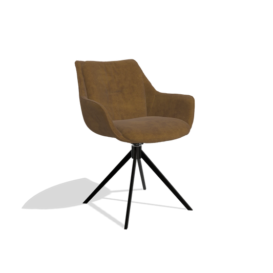 Dining Chair Sandrine 6598 in Adore 132 fabric (brown), black swivel base, angled view
