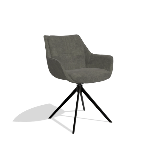 Dining Chair Sandrine 6598 in Adore 156 fabric (dark grey), black swivel base, angled view