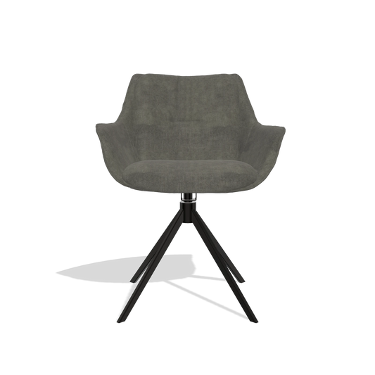 Dining Chair Sandrine 6598 in Adore 156 fabric (dark grey), black swivel base, front view