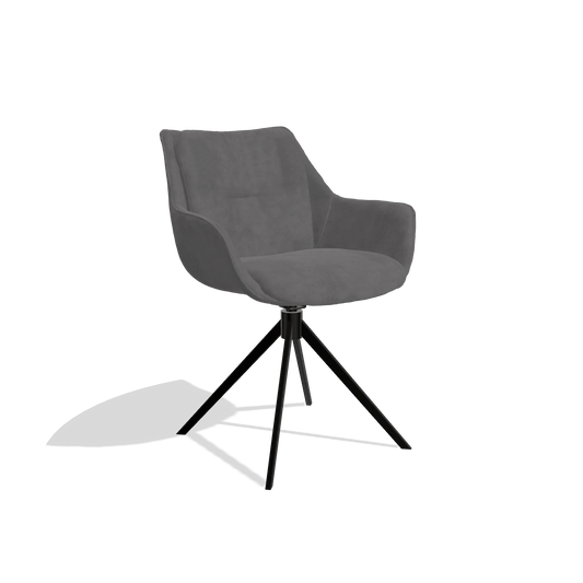 Dining Chair Sandrine 6598 in Adore 180 fabric (dark grey), black swivel base, angled view