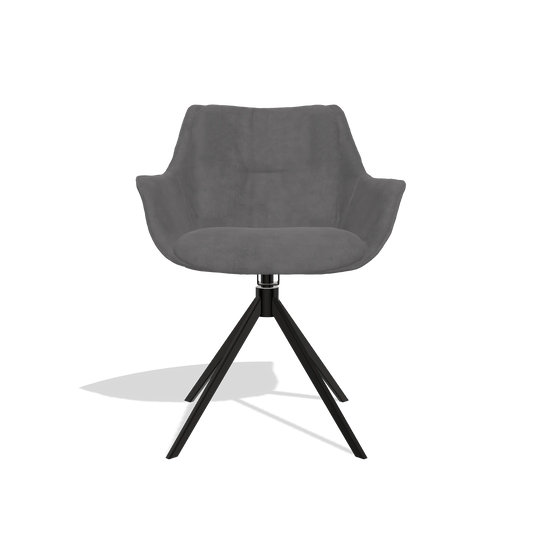 Dining Chair Sandrine 6598 in Adore 180 fabric (dark grey), black swivel base, front view