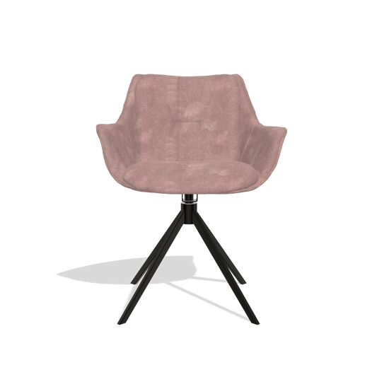 Dining Chair Sandrine 6598 in Adore 200 fabric (taupe), black swivel base, front view