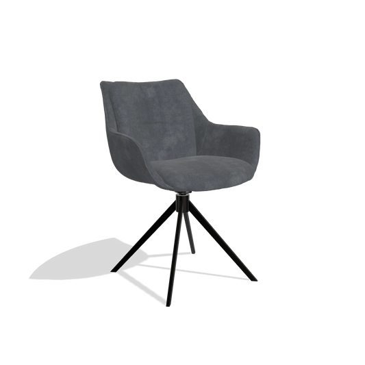 Dining Chair Sandrine 6598 in Adore 56 fabric (anthracite), black swivel base, angled view