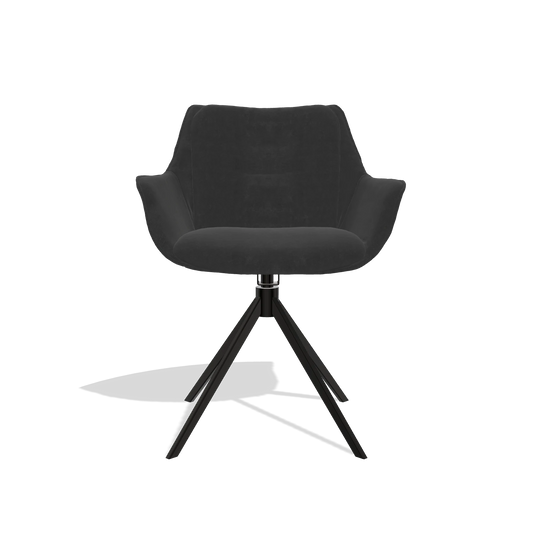 Dining Chair Sandrine 6598 in Adore 67 fabric (black), black swivel base, front view