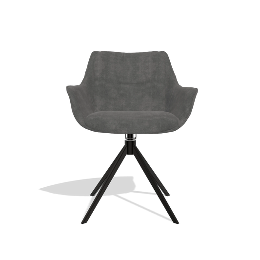 Dining Chair Sandrine 6598 in Adore 68 fabric (dark grey), black swivel base, front view