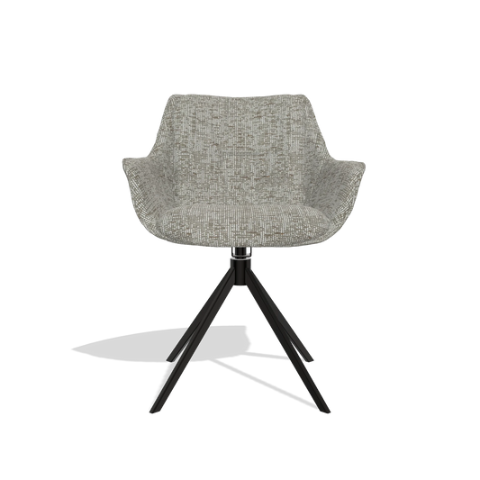 Chaise de salle à manger Sandrine 6598 en tissu Be Fine 120 (gris), pied pivotant en noir, vue de face