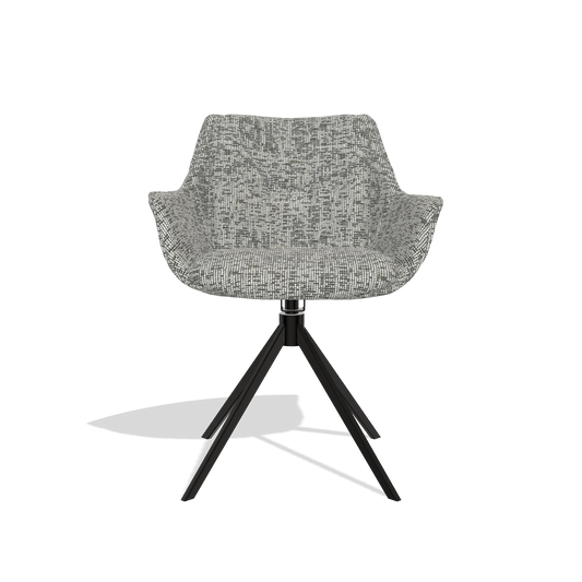 Chaise de salle à manger Sandrine 6598 en tissu Be Fine 45 (taupe), pied pivotant en noir, vue de face