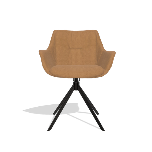 Dining Chair Sandrine 6598 in Bull 09 fabric (caramel), black swivel base, front view