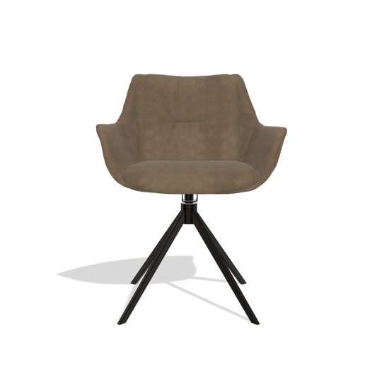 Dining Chair Sandrine 6598 in Bull 15 fabric (brown), black swivel base, front view