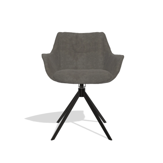 Dining Chair Sandrine 6598 in Bull 18 fabric (dark grey), black swivel base, front view