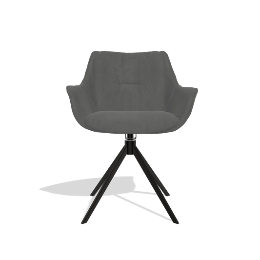 Chaise de salle à manger Sandrine 6598 en tissu Bull 67 (gris foncé), pied pivotant en noir, vue de face