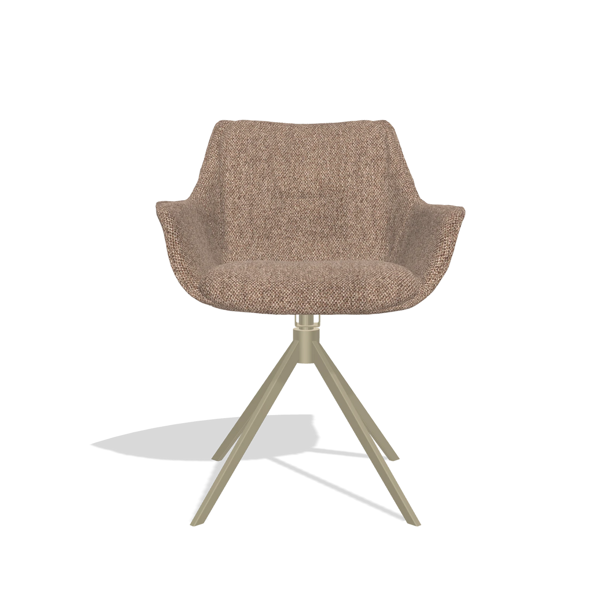 Dining Chair Sandrine 6598 in Cayenne 28 fabric (taupe), champagne swivel base, front view