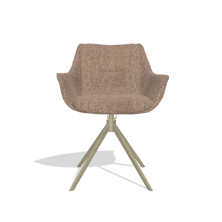 Dining Chair Sandrine 6598 in Cayenne 28 fabric (taupe), champagne swivel base, front view