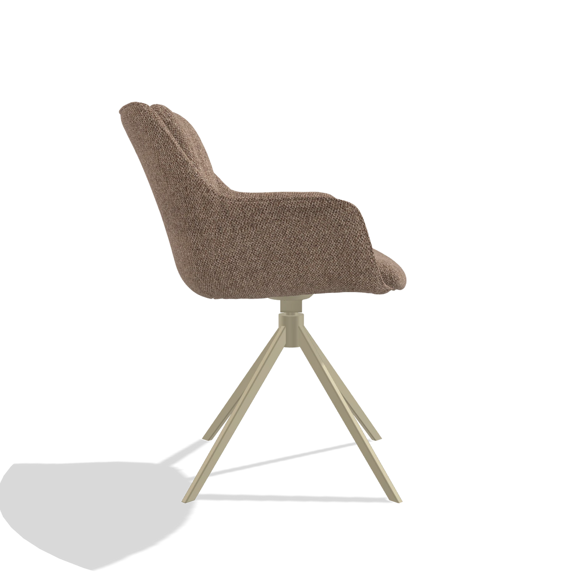 Dining Chair Sandrine 6598 in Cayenne 28 fabric (taupe), champagne swivel base, side view