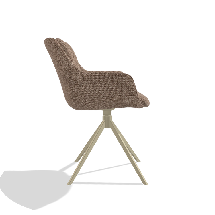 Dining Chair Sandrine 6598 in Cayenne 28 fabric (taupe), champagne swivel base, side view