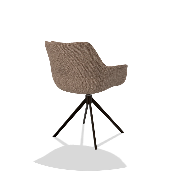 Dining Chair Sandrine 6598 in Cayenne 28 fabric (taupe), espresso swivel base, back angled view