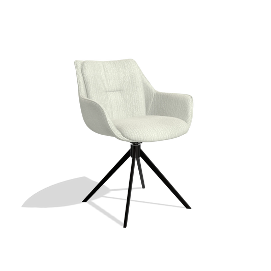 Chaise de salle à manger Sandrine 6598 en tissu Energy 101 (gris clair), pied pivotant en noir, vue de trois-quarts