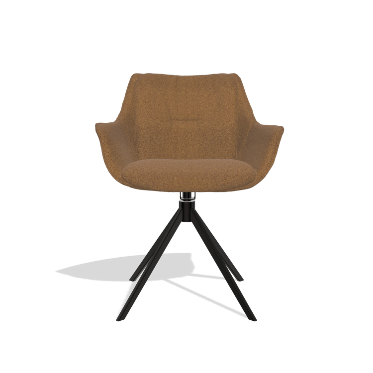 Dining Chair Sandrine 6598 in Glory 16 fabric (brown), black swivel base, front view